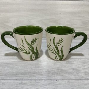 PAULA DEEN Savannah Breeze Ceramic Coffee Mug (Set of 2) 4.25x3.75" *Chipped*